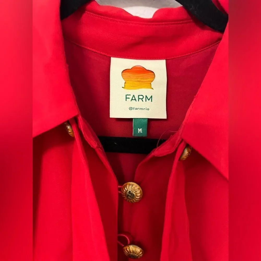FARM Rio Women's Red Maxi Pleated Jumpsuit Neck Tie Buttons Flowy Sz Medium DM3 - Picture 9 of 16